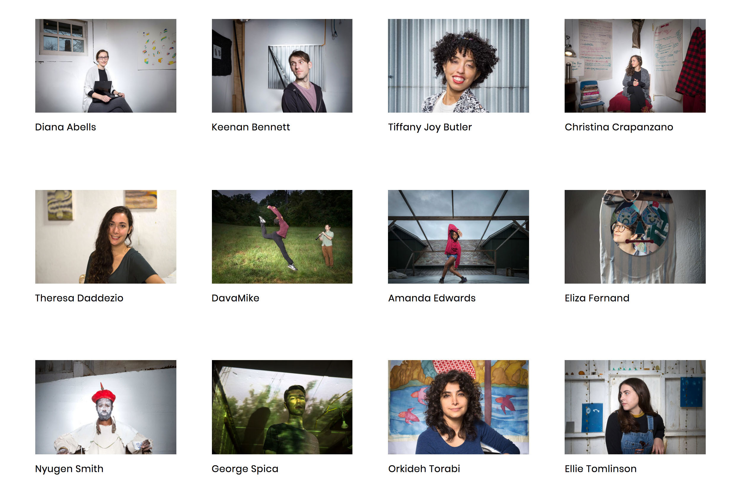 A screenshot of the artists' page on the Wassaic Project website, with headshots of artists in a grid with their names under each.