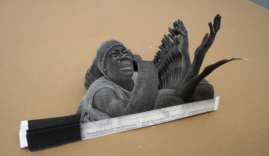 An artwork made to resemble a flip book featuring a black woman with a pained expression in multiple.